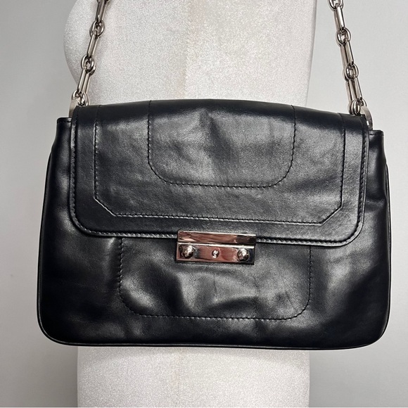 Joanna Maxham Arm Candy Black Leather Shoulder Bag with Silver Chain Straps - Picture 4 of 13